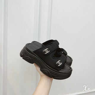 Dép lê nữ bánh mì đế xuồng độn đế cao 7cm, 2 quai ngang các màu thời trang