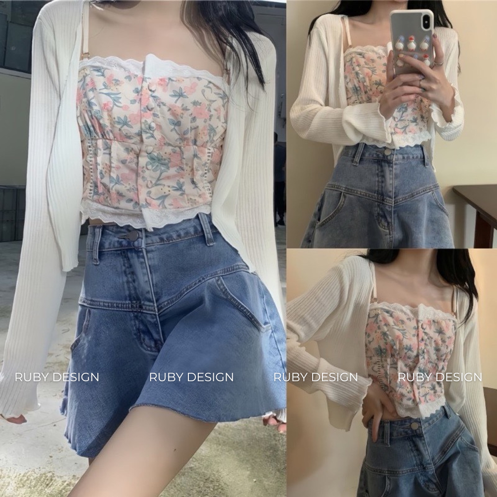 Áo khoác len nữ , áo khoác nữ cardigan dệt kim mỏng dáng croptop màu đen trắng mặc ngoài áo váy - RUBY DESIGN - S949 949