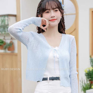  Áo khoác len nữ  áo khoác nữ cardigan dệt kim mỏng CỘT DÂY DÀI TAY chống nắng dáng croptop phong cách Hàn quốc - RUBY 