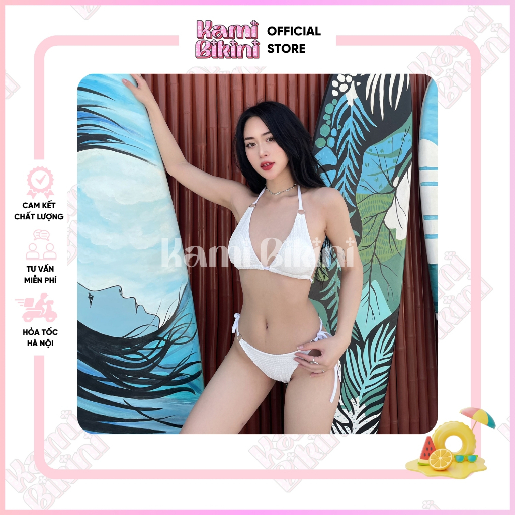 [HÀ NỘI] Bikini 2 mảnh sexy chất xốp nhăn phối khoen sẵn đệm mút. Đồ bơi nữ sang chảnh 6 khoen mùa hè