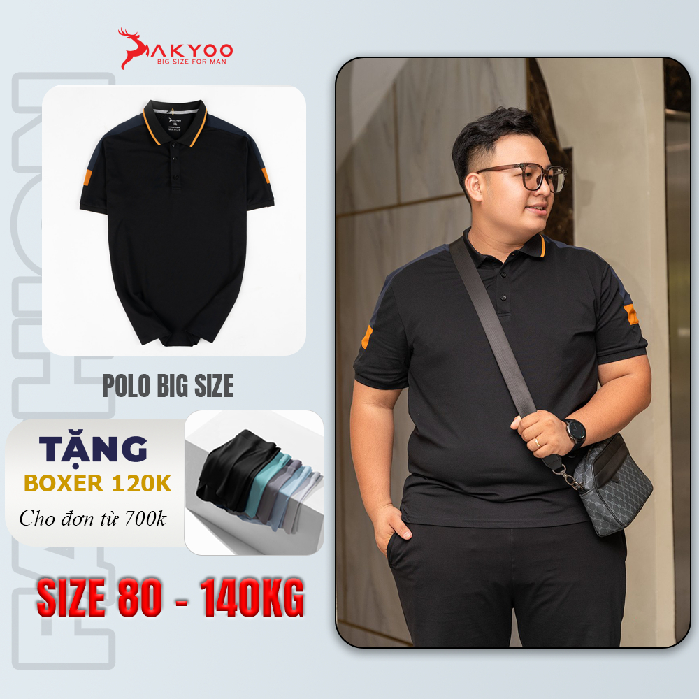 Áo Polo Thun Nam Bigsize 80-140kg AKYOO Cao Cấp, Chất Liệu Cotton Co Giãn, Thoáng Mát -AT CAM C5-PL DEN V XANH