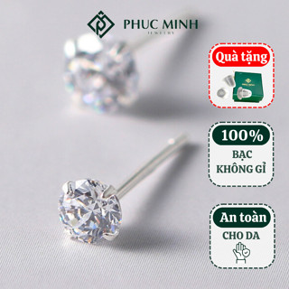 Khuyên tai bạc PMJ bông tai nữ 925 nụ đính đá pha lê lấp lánh chuôi bạc PMJ0016