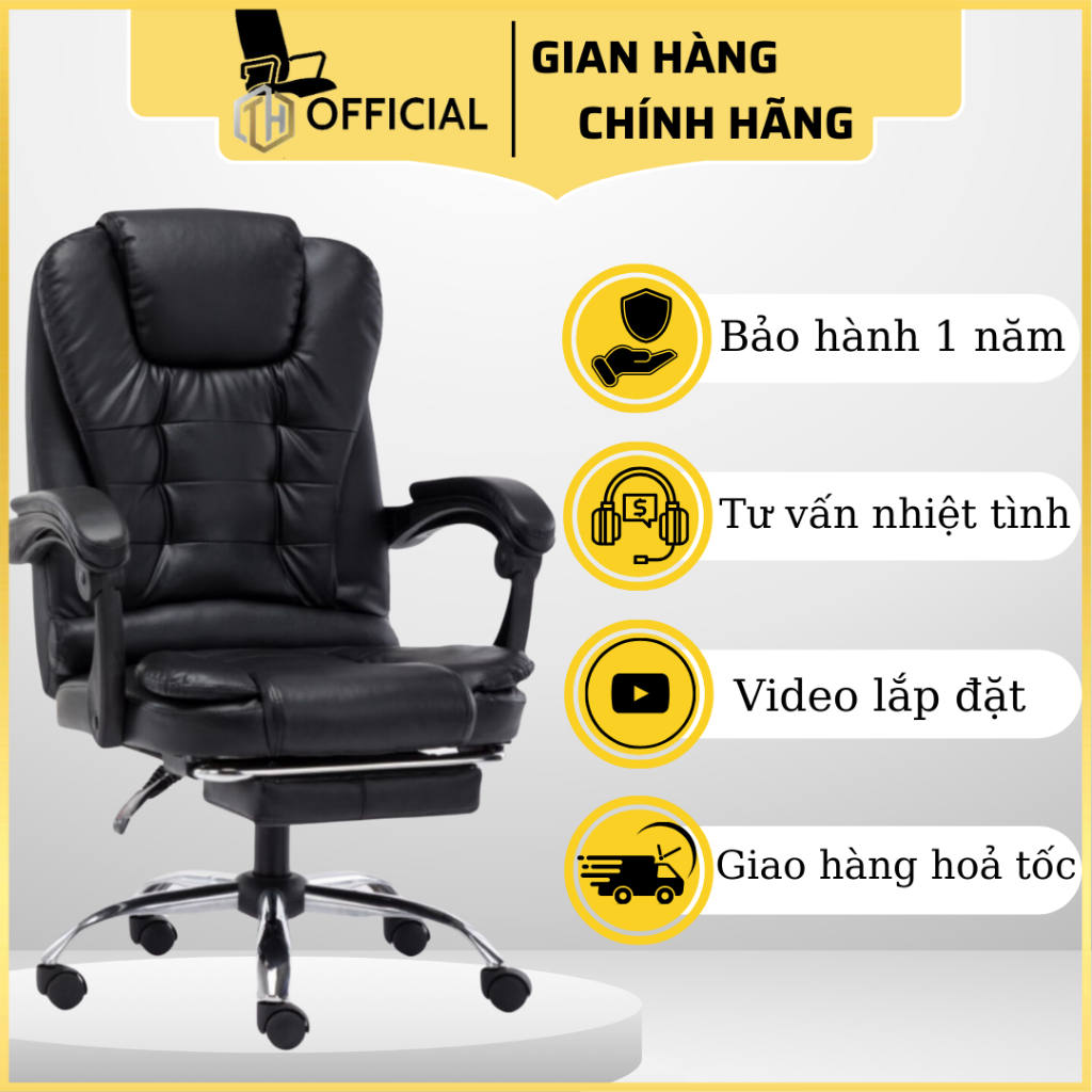 [Hot] Ghế Giám Đốc, làm việc văn phòng có massage lưng,được bọc da Pu, gác chân ngả lưng thoải mái 6600