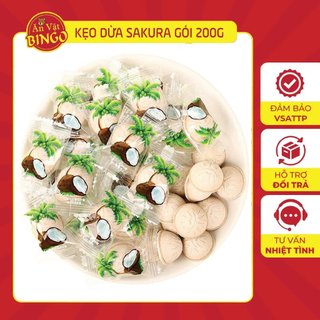 Kẹo dừa sakura nhật bản gói 200g, kẹo hình trái dừa giòn béo thơm ngon, ăn vặt bingo