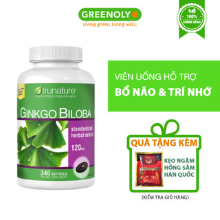 Viên uống bổ não ginkgo biloba trunature 120mg tuần hoàn máu não tăng cường trí nhớ hộp 340 viên