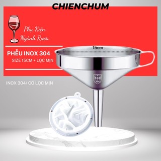 Phễu inox 304 nhà bếp, phễu inox có ngăn lưới lọc, ray lọc mịn, có tay cầm nhiều size, chienchumstore