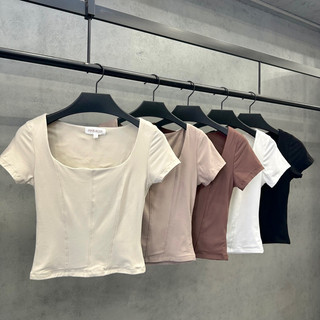 Áo croptop nữ ET.TEE cổ tròn vải thun co dãn Square Neck Top đủ size đủ màu chữ A2093