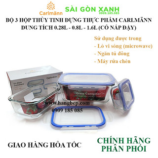 Bộ 3 hộp thủy tinh carlmann dung tích 0.28l / 0.8l / 1.6l