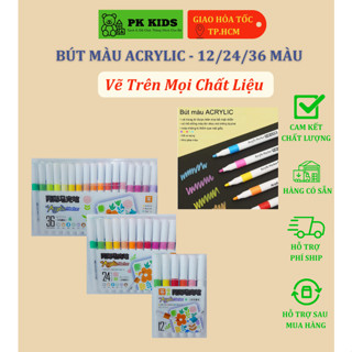Bộ 36 Bút Màu Cao Cấp ACRYLIC MARKER Không Lem Trên Giấy, Vẽ Được Trên Nhựa, Đá, Thủy Tinh,....