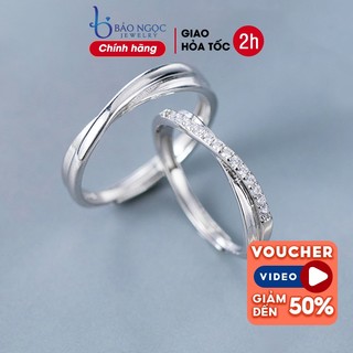 Nhẫn đôi bạc nam nữ S925 đính đá CZ cao cấp thiết kế vắt chéo cách điệu quà tặng ý nghĩa - ND2517 - Bảo Ngọc Jewelry