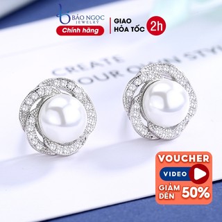 Bông tai ngọc trai nuôi nước ngọt 9mm bông tai bạc 925 dáng nụ đính đá sang trọng quý phái - B1304 - Bảo Ngọc Jewelry