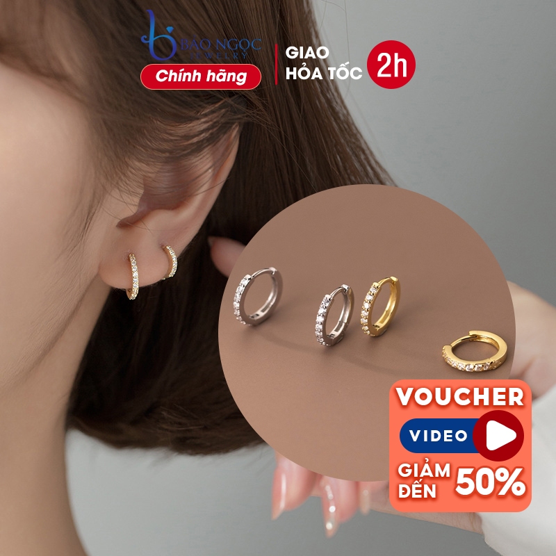 Bông tai bạc nữ 925 khuyên tròn nạm đá sang trọng phong cách nhẹ nhàng nữ tính - B2425 - Bảo Ngọc Jewelry