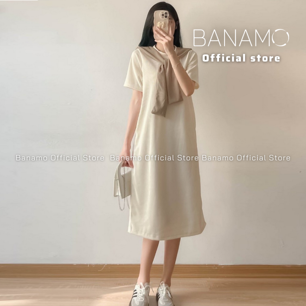 Đầm nữ BIGSIZE Banamo Fashion váy suông polo dáng dài cộc tay mix khăn thuỷ thủ 543 | BigBuy360 - bigbuy360.vn