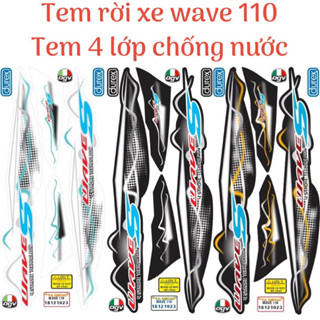   Nhiều mẫu màu Tem rời xe Wave S 110 mẫu mực loang chấm,tem 4 lớp chống nước 