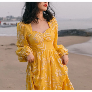 Đầm maxi vàng vintage (SẴN S)