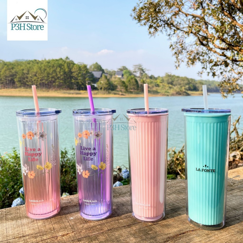 Ly nhựa 2 lớp LocknLock , La Fonte 720ml dạng thân cao dễ dàng cầm nắm bằng 1 tay Cold Cup HAP528 P3