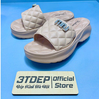 Dép quai ngang Miu đá cao 4cm, SAKI, chất cao su tổng hợp đi êm nhẹ chọn chuẩn size
