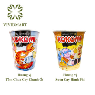 - MASAN - Mì ly Kokomi 2 vị: Sườn Cay Hành Phi và Tôm Chua Cay Chanh ớt (65g/ly) - Mì ăn liền Kokomi ly