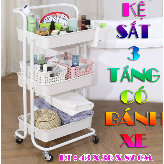 KỆ GẤU SUMIX 3 TẦNG KHUNG INOX CÓ BÁNH XE - KỆ SẮT 3 TẦNG - KỆ LƯỚI KIM LOẠI, GÓC 4 TẦNG CÓ BÁNH XE