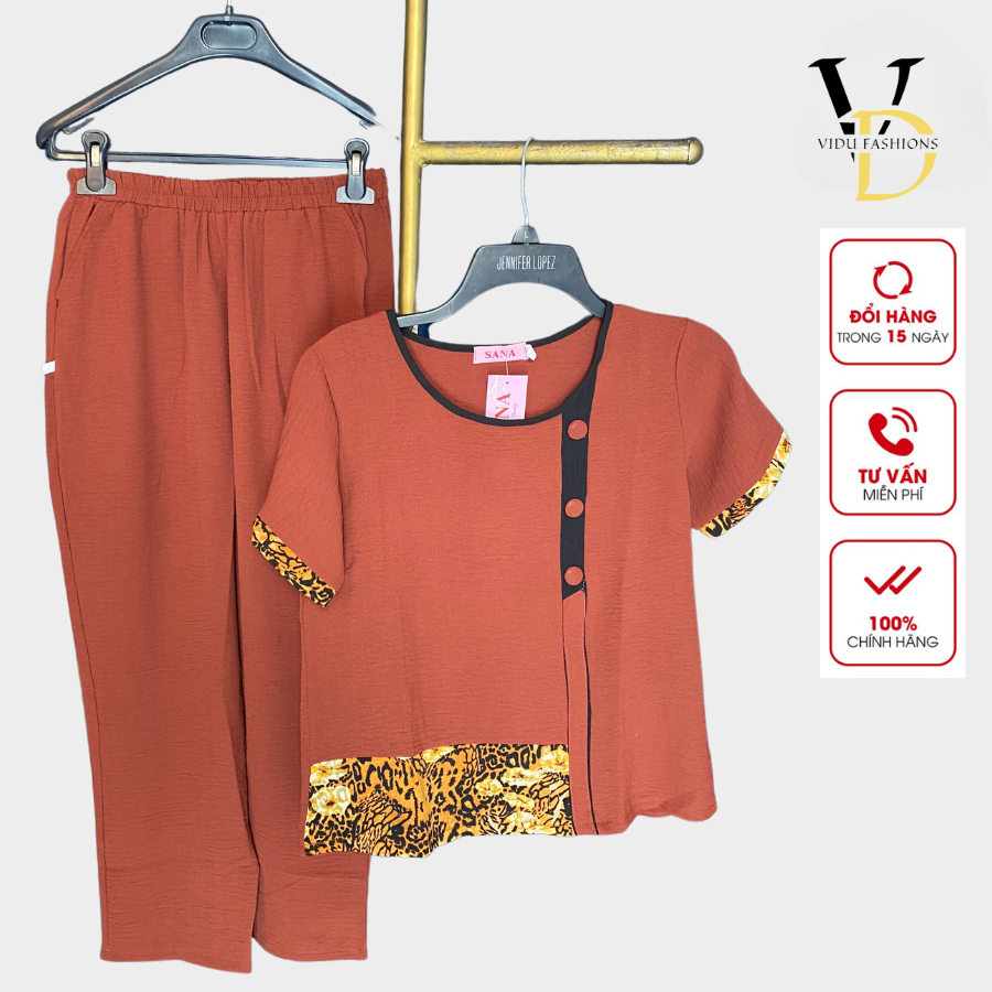 ĐỒ BỘ NỮ TRUNG NIÊN CHO MẸ, BỘ ĐŨI TRUNG NIÊN NỮ PHỐI MANGO, QUẦN DÀI ỐNG NHỎ CAO CẤP. 3NUT