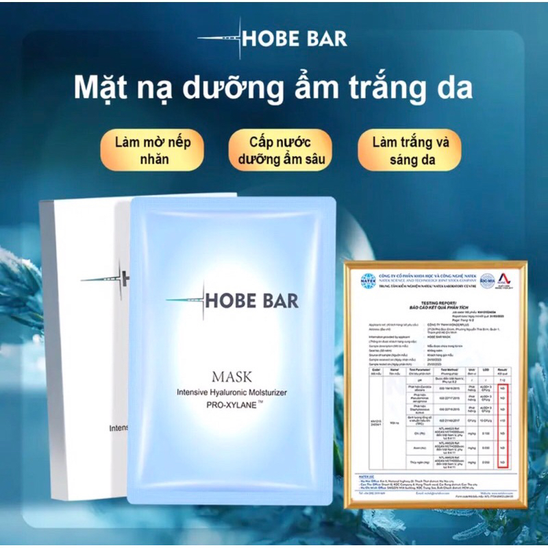 Hộp 5 miếng mặt nạ Hyaluronic Acid Hobebar chứa Pro-Xylanh giúp phục hồi làm trắng cấp nước sâu và d