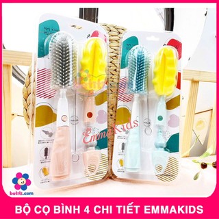 Bộ Cọ Bình 4 Chi Tiết Emmakids Cho Bé, Cọ Rửa Núm Ti Bình Sữa Silicon Và Mút Xốp Cao Cấp