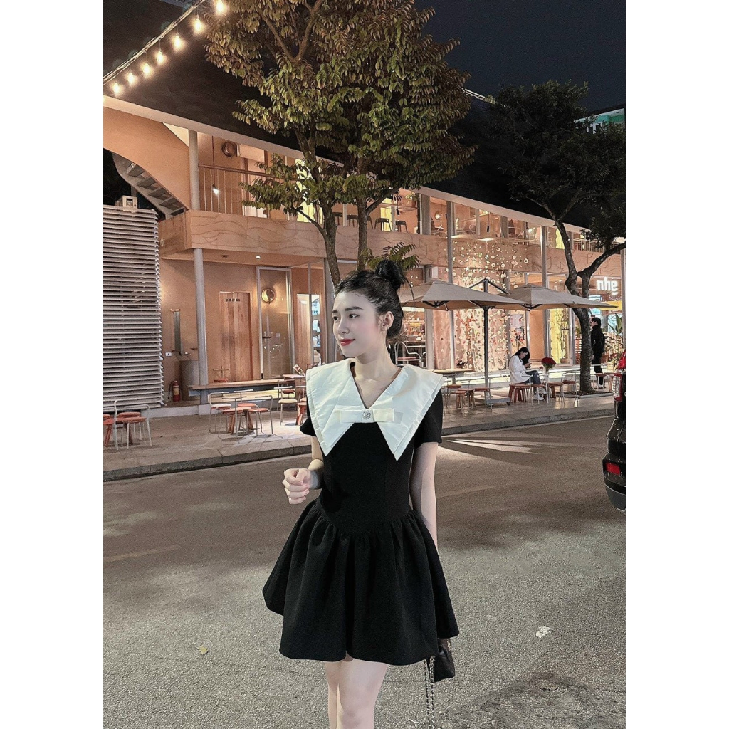 Váy chữ A cổ nơ đuôi cá