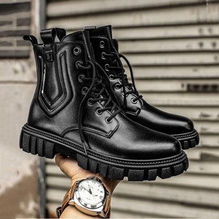 Giày boots combat nam cao cổ khóa kéo bcc09 full đen