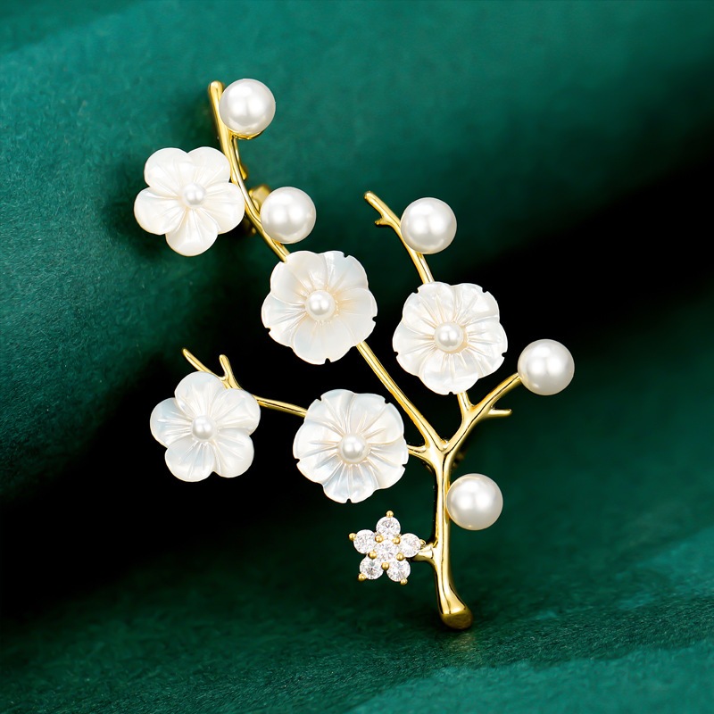 [CA Cao Cấp] Cài áo cành hoa mai hạt châu
