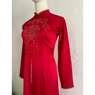 Áo dài cô dâu sz L màu đỏ đính hạt thủ công