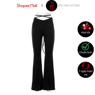 Quần HQD54 thun ống loe thắt dây màu đen Hỉn Hỉn Store