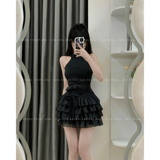 Đầm thiết kế tầng bèo phối nơ eo nữ tiểu thư dễ thương hình thật shop chụp hàng loại 1