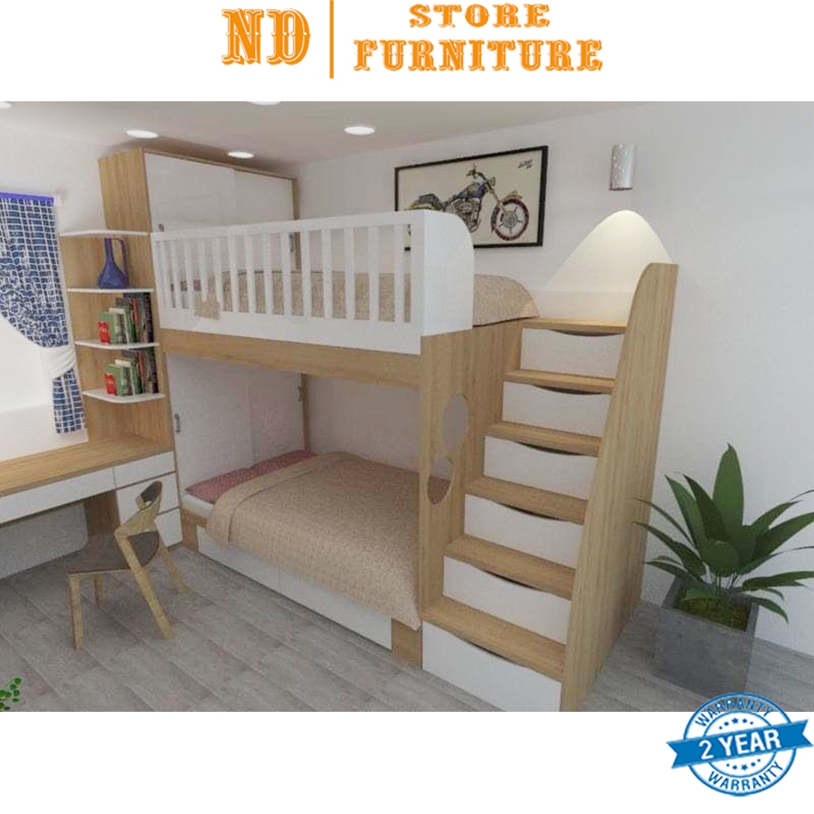 [LẮP ĐẶT HOÀN THIỆN] Combo giường tầng kết hợp tủ áo có bàn học bằng gỗ công nghiệp chống ẩm NHT313