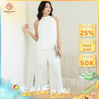 Set áo cổ yếm quần ống rộng SJ1139 - Phong Cách SAIGON
