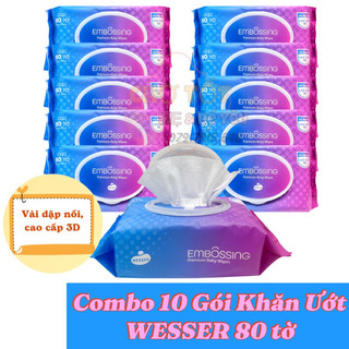 [MẪU MỚI] COMBO 10 GÓI KHĂN ƯỚT WESSER KHÔNG MÙI 80 TỜ XUẤT HÀN CAO CẤP