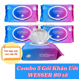 COMBO 5 GÓI KHĂN ƯỚT WESSER CAO CẤP KHÔNG MÙI 80 TỜ