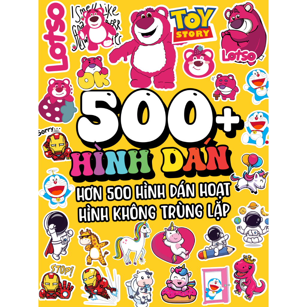 Bộ 500 Hình Dán Sticker Hoạt Hình Dễ Thương Cho Bé - Hình Dán Gấu Dâu Sticker Doremon