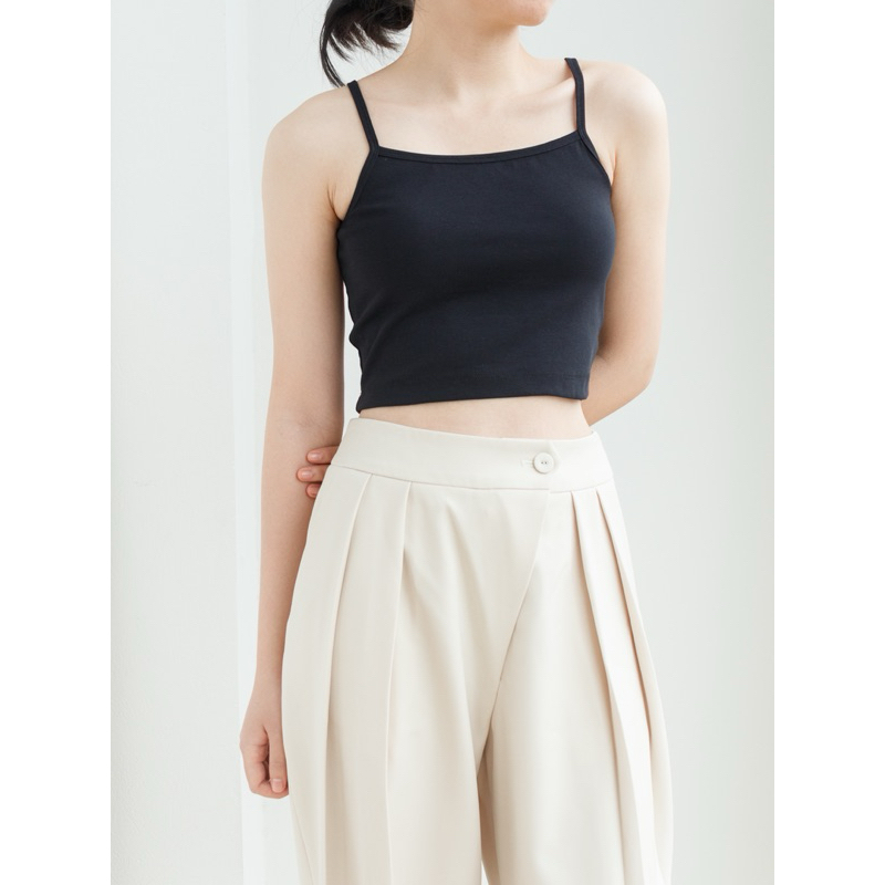 Áo hai dây cotton kẻ dáng ôm ngắn croptop MADELEN