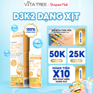 D3K2 dạng xịt kết hợp với DHA giúp bé hấp thụ canxi tăng chiều cao tối đa Vitatree Premium D3K2MK7 Plus DHA Spray 20ml
