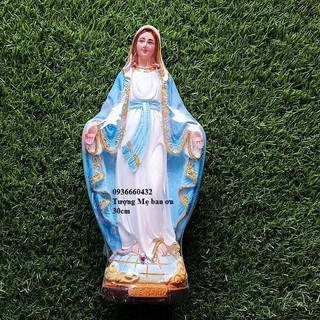 Tượng Đức Mẹ Ban Ơn màu xanh, màu trắng 30cm chất liệu composite quà tặng công giáo