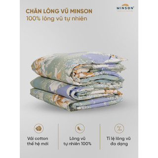 Ruột chăn lông vũ tự nhiên thương hiệu minson, màu xanh họa tiết, lông ngỗng 90/10, siêu nhẹ, siêu thoáng, siêu mềm mại