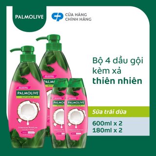 Bộ 4 Dầu gội Palmolive kèm xả 2 trong 1 chiết xuất thiên nhiên từ Sữa Dừa 600ml và 180ml