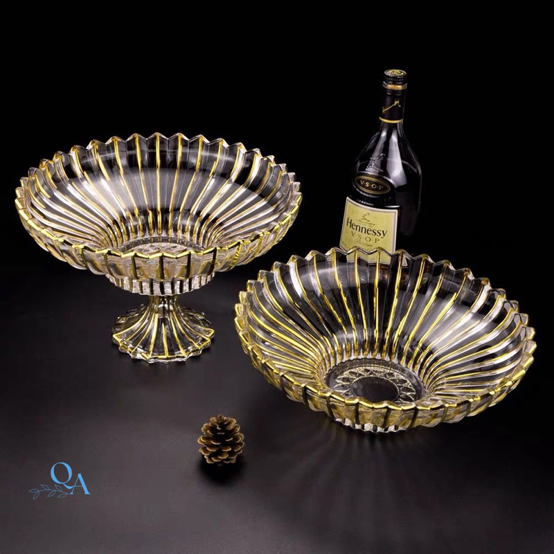 Tô Thuỷ Tinh Viền Vàng Cao Cấp | Tô Thuỷ Tinh Đựng Hoa Quả, Bánh Kẹo | Bồng Hoa Quả Decor| Đĩa Đựng 