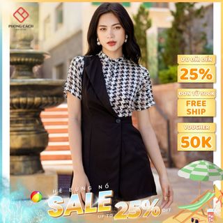 Jumpsuit ngắn thiết kế phối hoạ tiết SJ836 - Phong Cách SAIGON