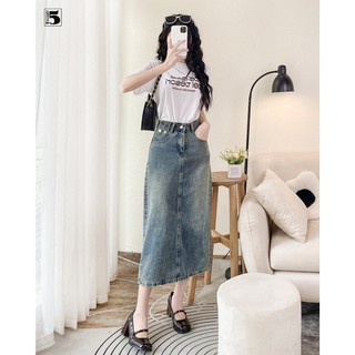 Chân váy jean dáng dài, 2 túi trước màu Xanh Nhạt Twenty.5 -  5684