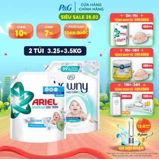 Combo Nước Giặt ARIEL Ngăn Lem Màu Dịu Nhẹ Túi 3.2Kg Và Nước Xả Vải DOWNY Mềm Mại Tinh Khiết Túi 3.5L