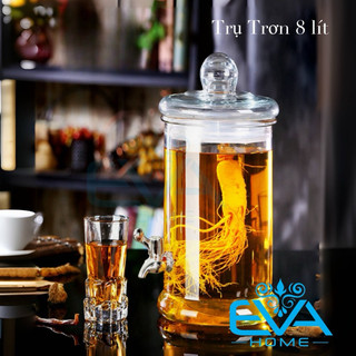 Bình Ngâm Thủy Tinh 8 Lít Có Van Dáng Trụ Thân Trơn – TT8LV