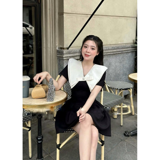  Váy sơ mi chiết eo cổ vạt đính nơ có lót quần C34