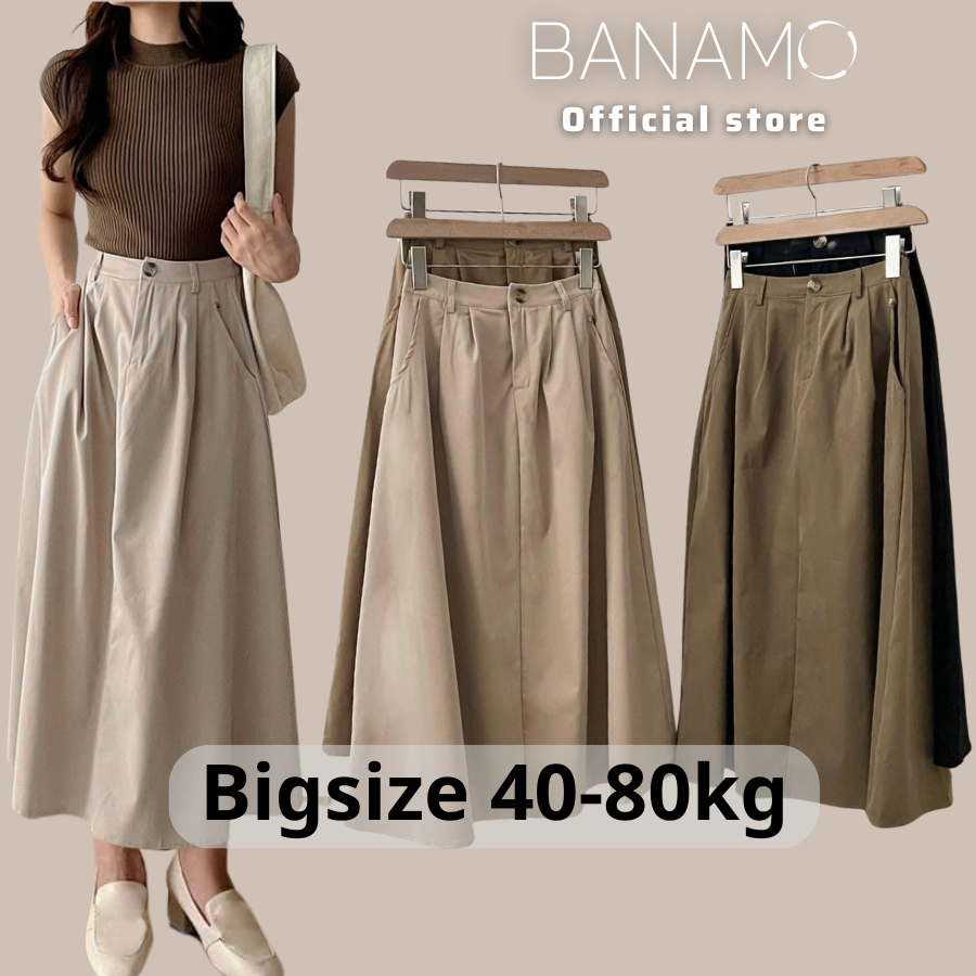 Chân váy Bigsize Banamo Fashion chân váy kaki dáng dài cạp cao cài khuy có chun sau 587
