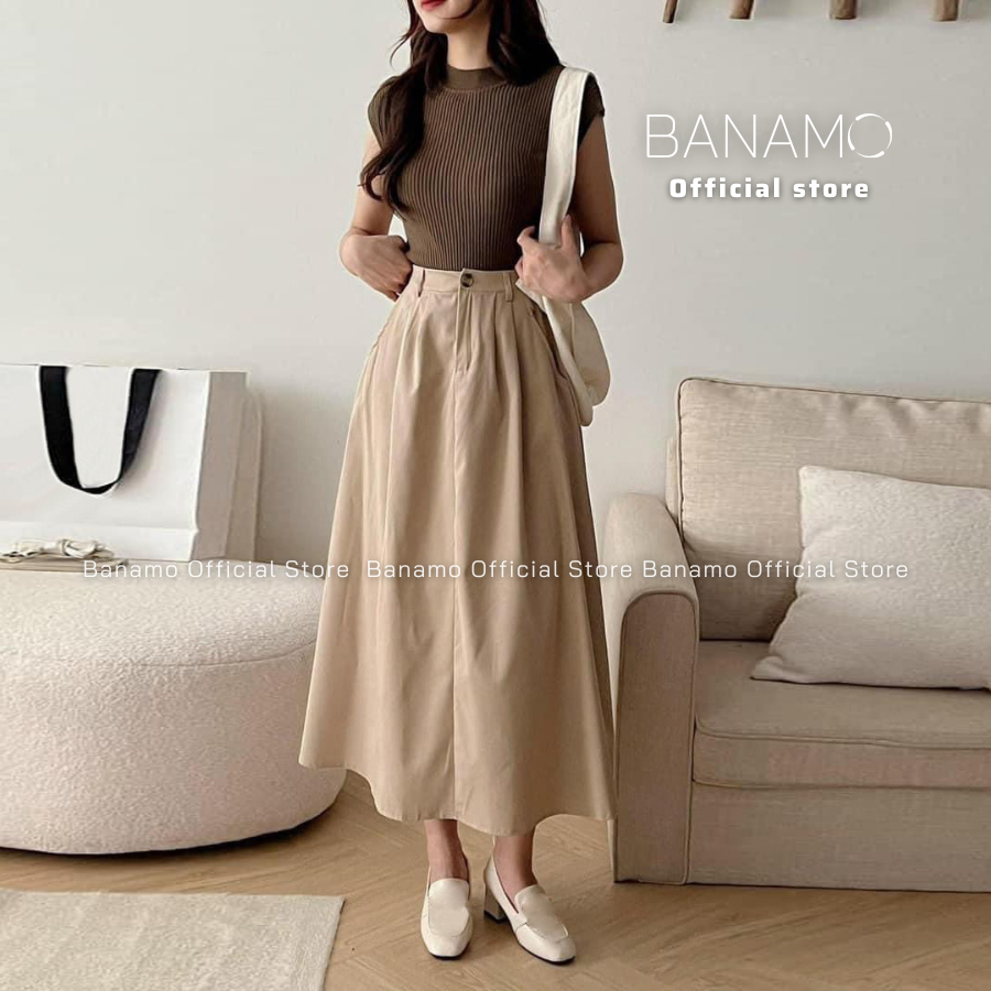 Chân váy Bigsize Banamo Fashion chân váy kaki dáng dài cạp cao cài khuy có chun sau 587 | BigBuy360 - bigbuy360.vn